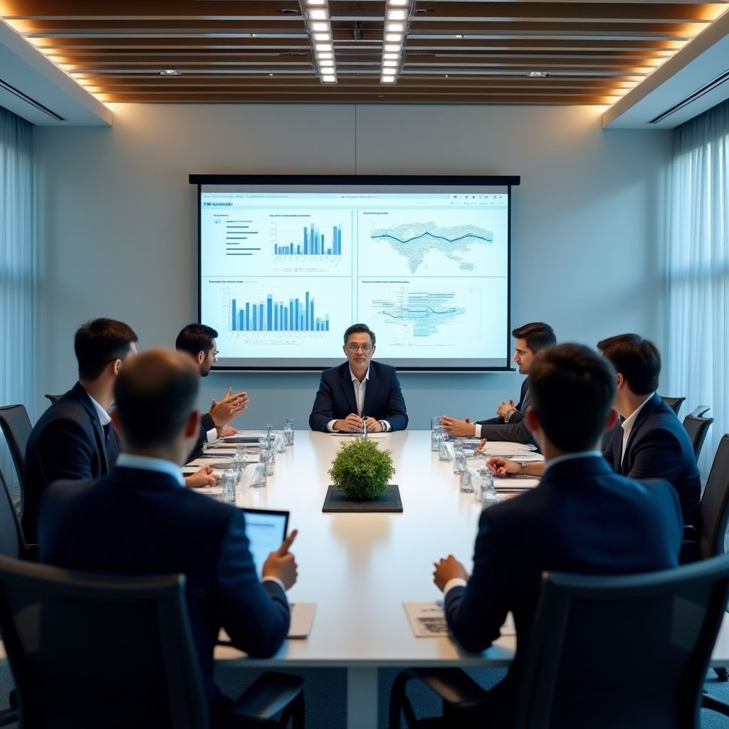 Equipo de consultores en reunión estratégica