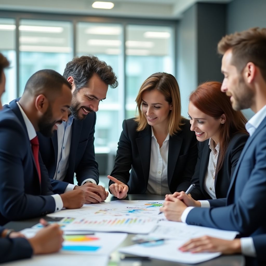 Equipo de consultores financieros en reunión